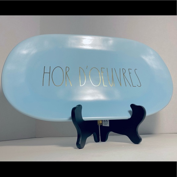 Rae Dunn HOR D'OEUVRES blue/gold serving platter - Picture 3 of 16